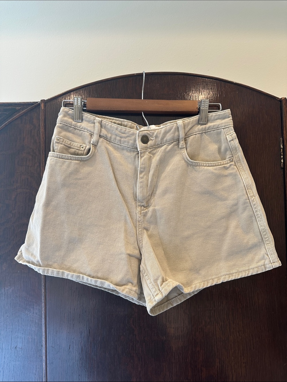 Zara Cream High-Rise Denim Shorts